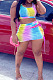 Royal Blue Digital Print Tie Dye U Neck Tank Hollow Out Eyelet Bandage Short Skirts Sets SZS8145-3