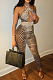 Khaki Positioning Print Halter Neck Strapless Hollow Out Backless Bodycon Jumpsuits SZS8030-3