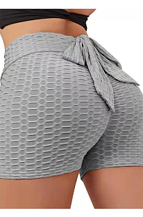 Grey Yoga Tight Back Bowknot Hip Raising Shorts XHP0268-6