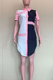 White Black Women Positioning Button Tailored Collar Short Sleeve T Shirt/Shirt Dress ASM6128