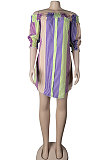 Purple Sexy Fashion Off Shoulder Irregularity Colorful Mini Dress K2145-1