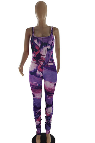 Violet Print Fshion U Neck Hip Raising Tank Bodycon Jumpsuits SQ90075-2