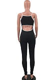 Black Summer Condole Belt Tank Back Hollow Out Sexy Long Pants Jumpsuits OH8085