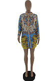 Red Positioning Print Lapel Neck Loose Long Sleeve Casual Shirt Dress SQ963-2