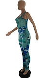 Blue Print Fshion U Neck Hip Raising Tank Bodycon Jumpsuits SQ90075-3