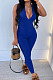 Royal Blue Pure Color RIidder Halter Neck Bandage V Collar Sexy Backless Bodycon Jumpsuits LML251-3