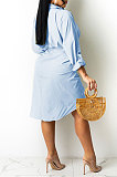 White Women Fashion Casual Button Tied T Shirt/Shirt Dress YBS86726-1