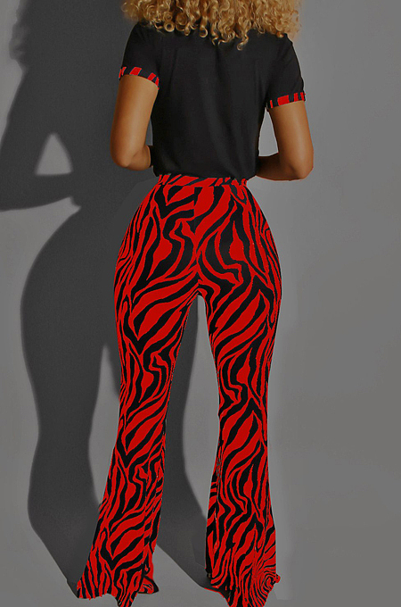 White Casual Round Neck Letter Print Short Sleeve Mid Waist Long Flare Pants Sets YMT6213-1