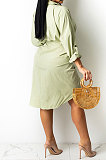 Green Women Fashion Casual Button Tied T Shirt/Shirt Dress YBS86726-2