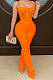 Orange Women Solid Color Condole Belt Strapless Zipper Tank Long Pants Sets XZ5215-4