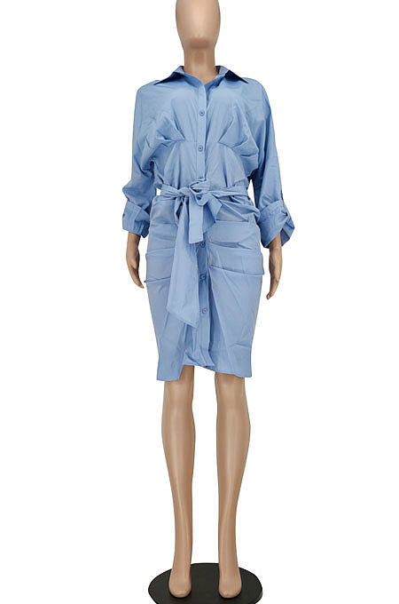 Green Women Fashion Casual Button Tied T Shirt/Shirt Dress YBS86726-2
