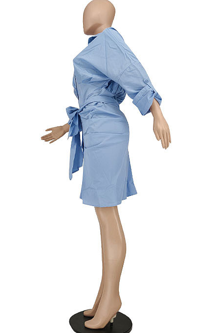Green Women Fashion Casual Button Tied T Shirt/Shirt Dress YBS86726-2