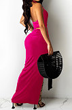 Orange Sexy Sleeveless Cross Condole Blet Bandage Split Solid Color Skirts Sets XZ5155-4