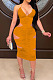 Orange Halter Neck Strapless V Collar Ruffle Hollow Out Sexy Condole Belt Bodycon Dress SZS8060-1