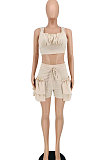 Apricot Women Condole Belt Tank Spliced Solid Color Shorts Sets BYL75000 