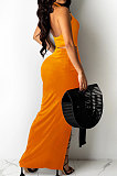 Black Sexy Sleeveless Cross Condole Blet Bandage Split Solid Color Skirts Sets XZ5155-1