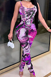 Violet Print Fshion U Neck Hip Raising Tank Bodycon Jumpsuits SQ90075-2