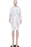 White Women Fashion Casual Button Tied T Shirt/Shirt Dress YBS86726-1