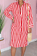 Red Summer Lapel Neck Button Stripe Loose Stripe Shirt Dress KY3088-1