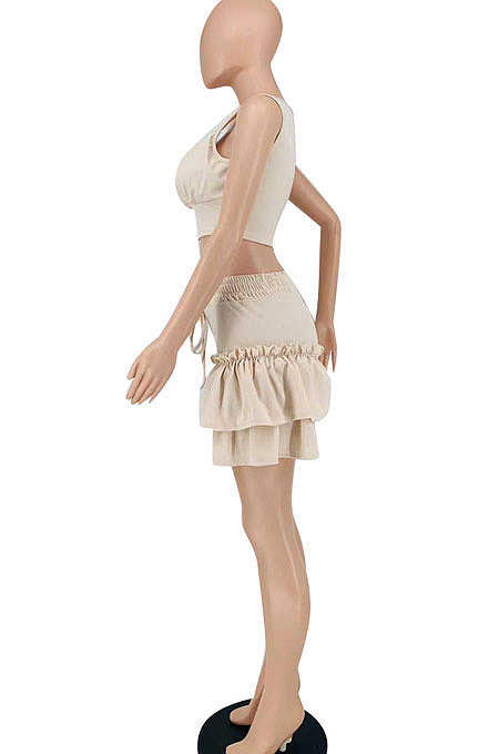 Apricot Women Condole Belt Tank Spliced Solid Color Shorts Sets BYL75000 