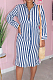 Blue Summer Lapel Neck Button Stripe Loose Stripe Shirt Dress KY3088-2