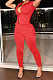 Red Linen Lapel Neck Short Sleeve Shirt Long Pants Pure Color Casual Two Piece LML253-1
