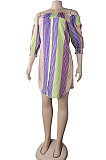 Purple Sexy Fashion Off Shoulder Irregularity Colorful Mini Dress K2145-1