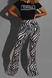 White Casual Round Neck Letter Print Short Sleeve Mid Waist Long Flare Pants Sets YMT6213-1