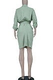 Green Women Fashion Casual Button Tied T Shirt/Shirt Dress YBS86726-2