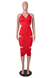 Orange Halter Neck Strapless V Collar Ruffle Hollow Out Sexy Condole Belt Bodycon Dress SZS8060-1