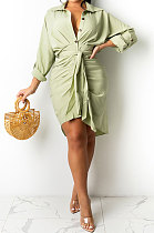 Green Women Fashion Casual Button Tied T Shirt/Shirt Dress YBS86726-2