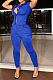 Royal Blue Linen Lapel Neck Short Sleeve Shirt Long Pants Pure Color Casual Two Piece LML253-5