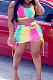 Rose Red Digital Print Tie Dye U Neck Tank Hollow Out Eyelet Bandage Short Skirts Sets SZS8145-1