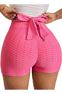 Rose Red Yoga Tight Back Bowknot Hip Raising Shorts XHP0268-9