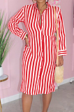 Black Summer Lapel Neck Button Stripe Loose Stripe Shirt Dress KY3088-3