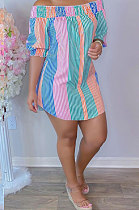 Pink Green Sexy Fashion Off Shoulder Irregularity Colorful Mini Dress K2145-3