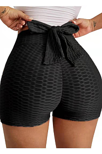 Black Yoga Tight Back Bowknot Hip Raising Shorts XHP0268-7