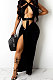 Black Sexy Sleeveless Cross Condole Blet Bandage Split Solid Color Skirts Sets XZ5155-1