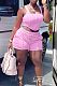 Pink New Square Neck Sleeveless Tank Back Eyelet Bandage Sports Sets S6300-1