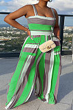 Purple Women Multicolor Printing Smocking Stitch Condole Belt Wide Leg Jumpsuits HXY88072-6