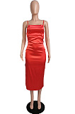 Pink Glossy Condole Belt Adjust Low Cut Slit Dress LML256-4