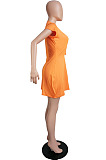 Black Pure Color Deep V Neck Short Sleeve Casual T Shirt Dress LML254-3