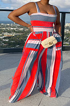 Red Wholesale Ladies Pocket Printing Smocking Stitch Wide Leg Jumpsuits HXY88072-3