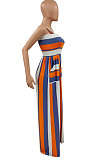 Orange Blue Women Pocket Printing Smocking Stitch Condole Belt Wide Leg Jumpsuits HXY88072-1