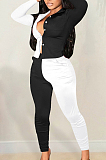 Red Spliced Black Lapel Neck Long Sleeve Button Shirt Long Pnats Casual Sets OEP6302-2