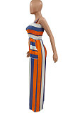 Yellow High Waist Smocking Stitch Multicolor Print Wide Leg Jumpsuits HXY88072-2
