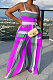 Purple Women Multicolor Printing Smocking Stitch Condole Belt Wide Leg Jumpsuits HXY88072-6