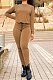 Coffee Fall Winter Pure Color Round Neck Long Sleeve Drawstrint Long Pants Sport Sets TD80058-2
