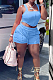 Light Blue New Square Neck Sleeveless Tank Back Eyelet Bandage Sports Sets S6300-2