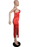 Pink Glossy Condole Belt Adjust Low Cut Slit Dress LML256-4